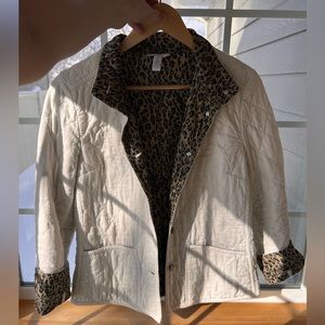 Off white quilted jacket with leopard print inside